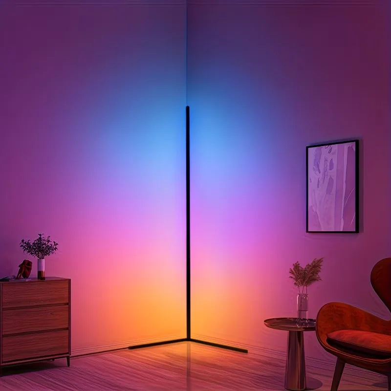 مصباح زاوية أرضي قطعة واحدة، أضواء زاوية LED ذكية RGB مع جهاز تحكم عن بعد وتطبيق، لغرفة المعيشة وغرفة النوم وغرفة الألعاب، سهل التركيب