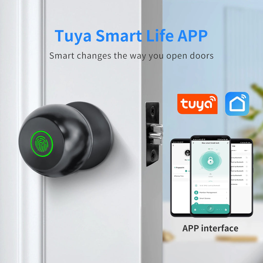 قفل باب ذكي ببصمة الإصبع وفتح بالمفتاح بتقنية البلوتوث من منتجات Tuya Smart Life لأمان دخول المنزل والشقة