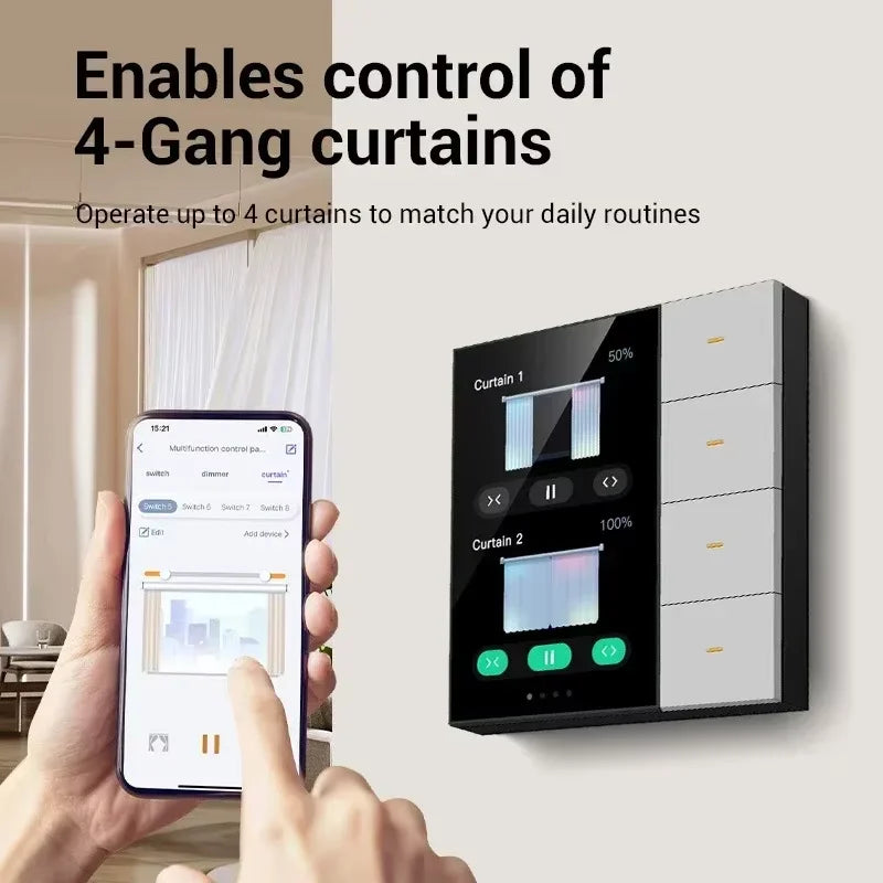 لوحة تحكم مركزية ذكية Tuya Zigbee، مفتاح جداري بشاشة لمس، مفتاح رباعي المجموعات، وضع المشهد، مرحل رباعي الاتجاهات، 4 أزرار، مدخل تيار متردد 110-250 فولت