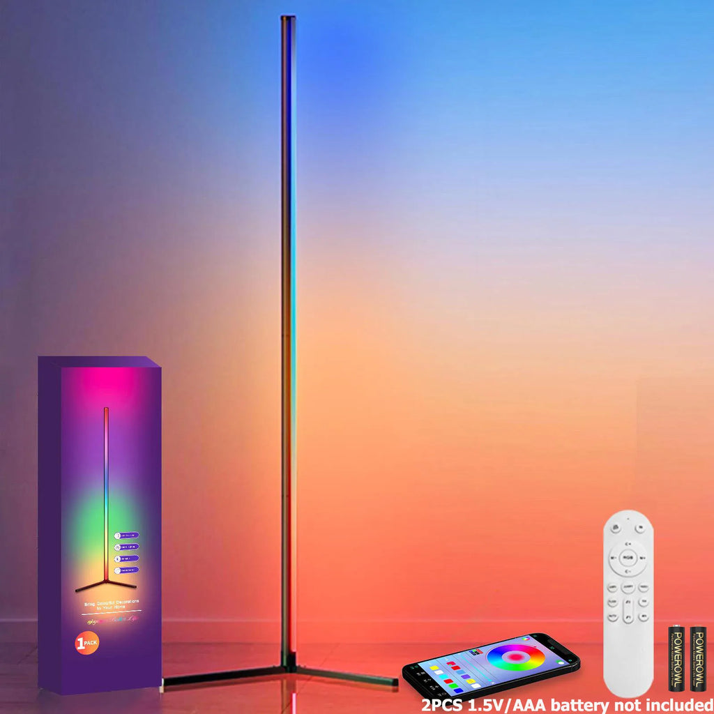 مصباح زاوية أرضي قطعة واحدة، أضواء زاوية LED ذكية RGB مع جهاز تحكم عن بعد وتطبيق، لغرفة المعيشة وغرفة النوم وغرفة الألعاب، سهل التركيب