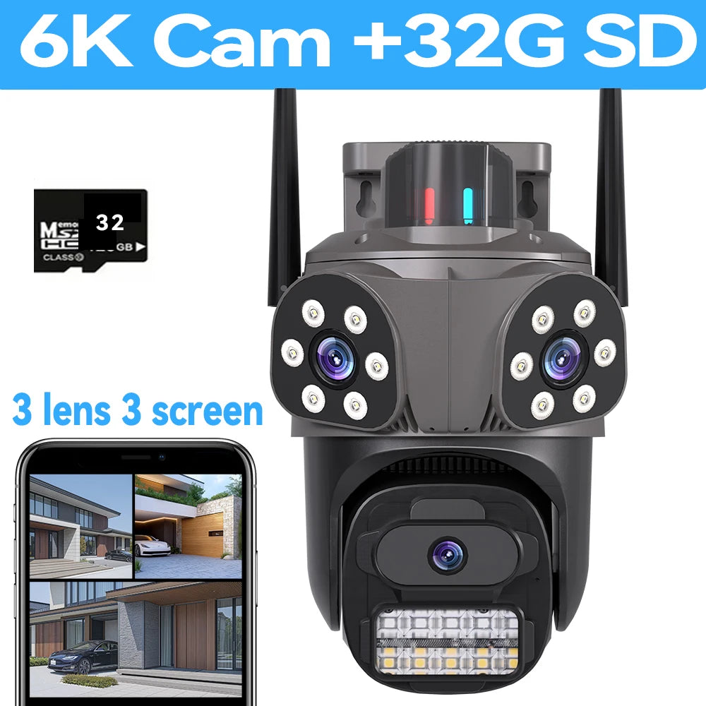ICsee 6K WiFi Security Camera Three Screen 12MP CCTV Triple Lens 6MP 360° AI Tracking  iCsee CCTV Security Surveillance oNVIF