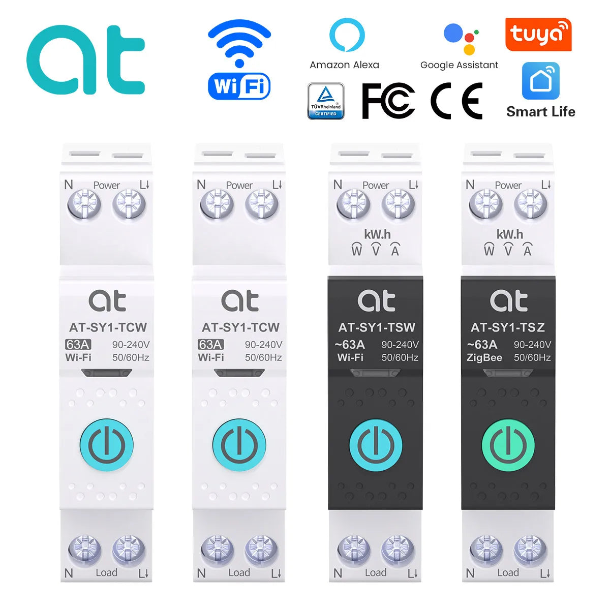 قاطع دائرة كهربائية ذكي TUYA WIFI مع قياس 1P 50A 63A على سكة DIN للمنزل الذكي ومفتاح تحكم لاسلكي عن بعد بواسطة التطبيق