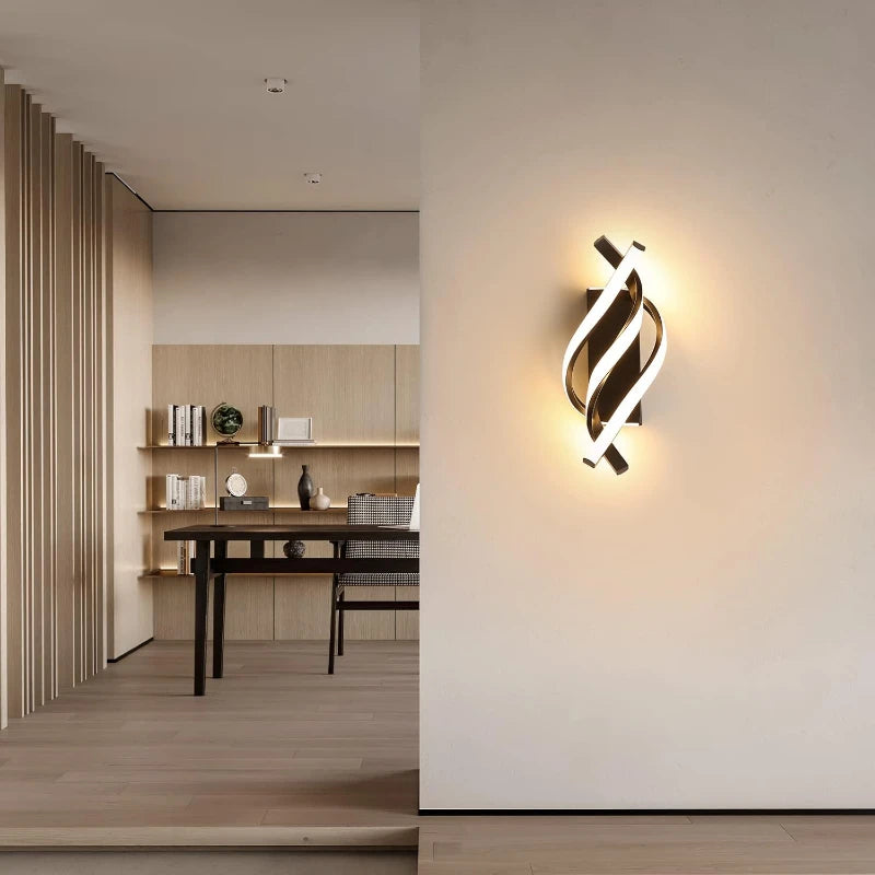 مصباح حائط LED بتصميم حلزوني منحني لغرفة النوم بجانب السرير، للممرات، غرف المعيشة، السلالم، إضاءة الممرات، ديكور منزلي.