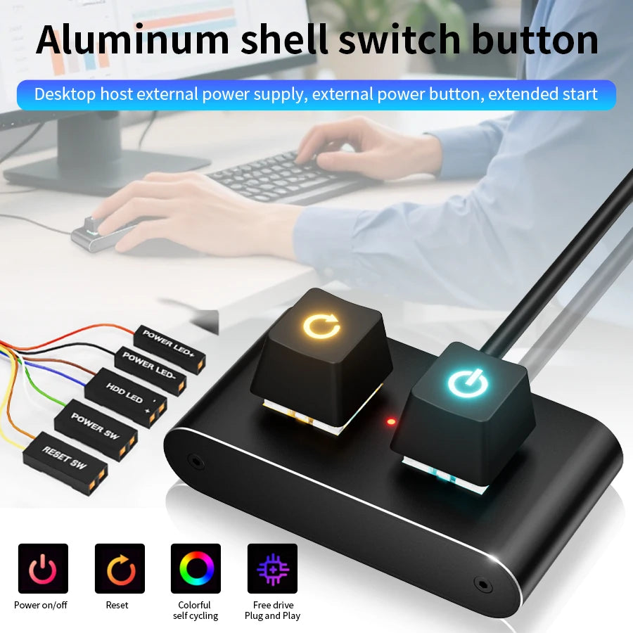 RGB LED Lights Computer Desktop Switch 2M PC Motherboard External Start Power On/Off And Reset Button Extension Cable Key Switch