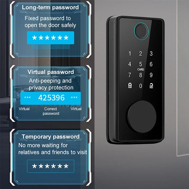 قفل باب ذكي Tuya WiFi، دخول بدون مفتاح، بصمة إصبع، قفل رقمي إلكتروني، فتح عن طريق تطبيق TTlock/كلمة مرور/بطاقة IC للأبواب الخشبية