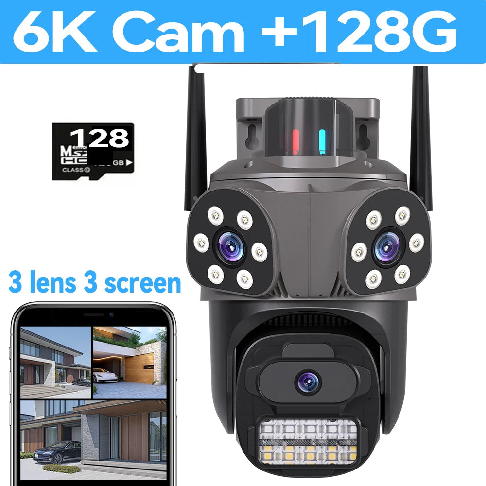 ICsee 6K WiFi Security Camera Three Screen 12MP CCTV Triple Lens 6MP 360° AI Tracking  iCsee CCTV Security Surveillance oNVIF