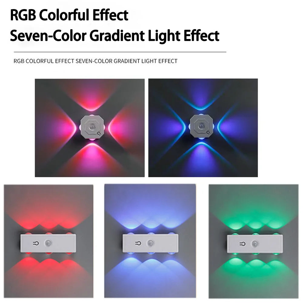 مصباح ليلي ذكي بتدرج ألوان RGB، مصباح خزانة برأسين، مستشعر حركة مغناطيسي قابل لإعادة الشحن، مصباح حائط لديكور غرفة النوم والخزانة