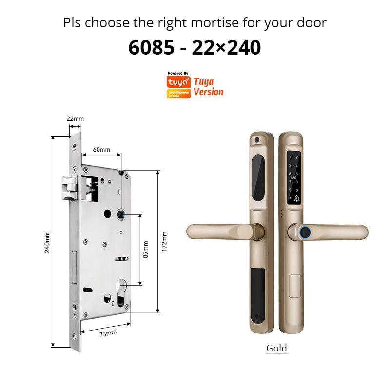 Tuya WiFi App waterproof Smart Door Lock Aluminum Biometric lock fingerprint door handle Digital Keyless lock for Glass Sliding