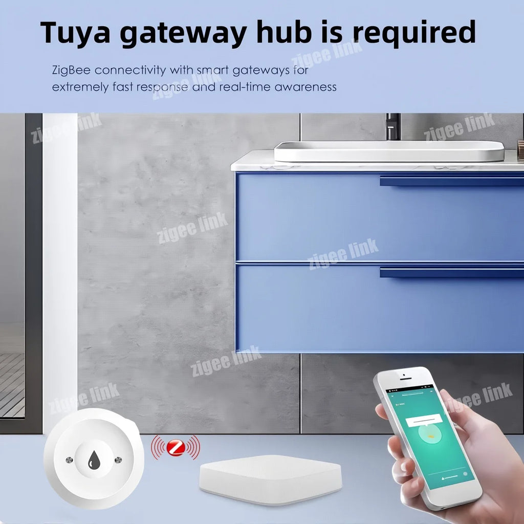 مستشعر تسرب الماء الذكي لتطبيق Tuya ZigBee 3.0 مستشعر تسرب الفيضان إنذار مراقبة عن بعد لتطبيق الفيضانات الزائدة للمطبخ والحمام