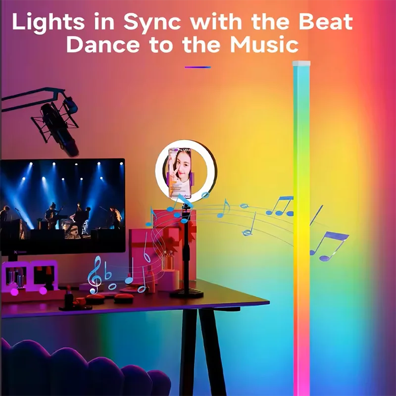 مصباح أرضي ذكي بزاوية RGB مع تطبيق وجهاز تحكم عن بعد، إضاءة مزاجية LED قابلة للتعتيم لغرفة الألعاب وغرفة المعيشة وغرفة النوم