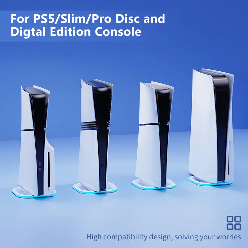 حامل رأسي RGB لجهاز PS5 وPS5 slim وPS5 pro مع وسادة مضادة للانزلاق لأقراص الألعاب والإصدارات الرقمية و7 أضواء LED