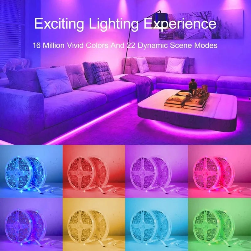 أضواء شريط ليد ذكية 1م-20م متزامنة مع الموسيقى RGB 5 فولت مع تطبيق وجهاز تحكم عن بعد لديكور غرف حفلات الكريسماس والإضاءة
