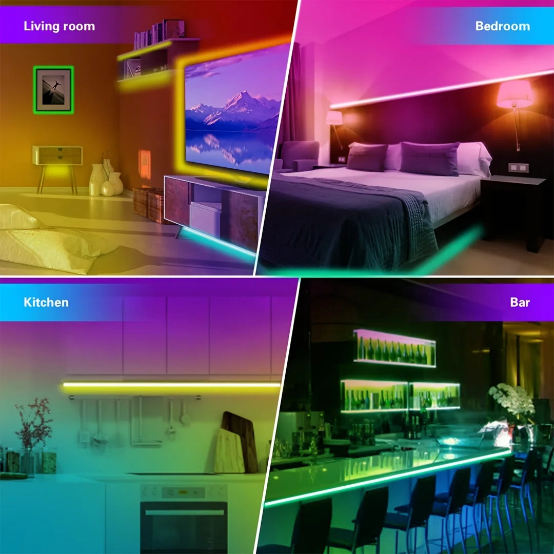 إضاءة ليد شريطية ذكية بطول 5-40 متر بألوان RGB مع تطبيق مزامنة الموسيقى وجهاز تحكم عن بعد - 16 مليون لون، إضاءة ليد متينة بتيار مستمر 24 فولت لتزيين الغرفة