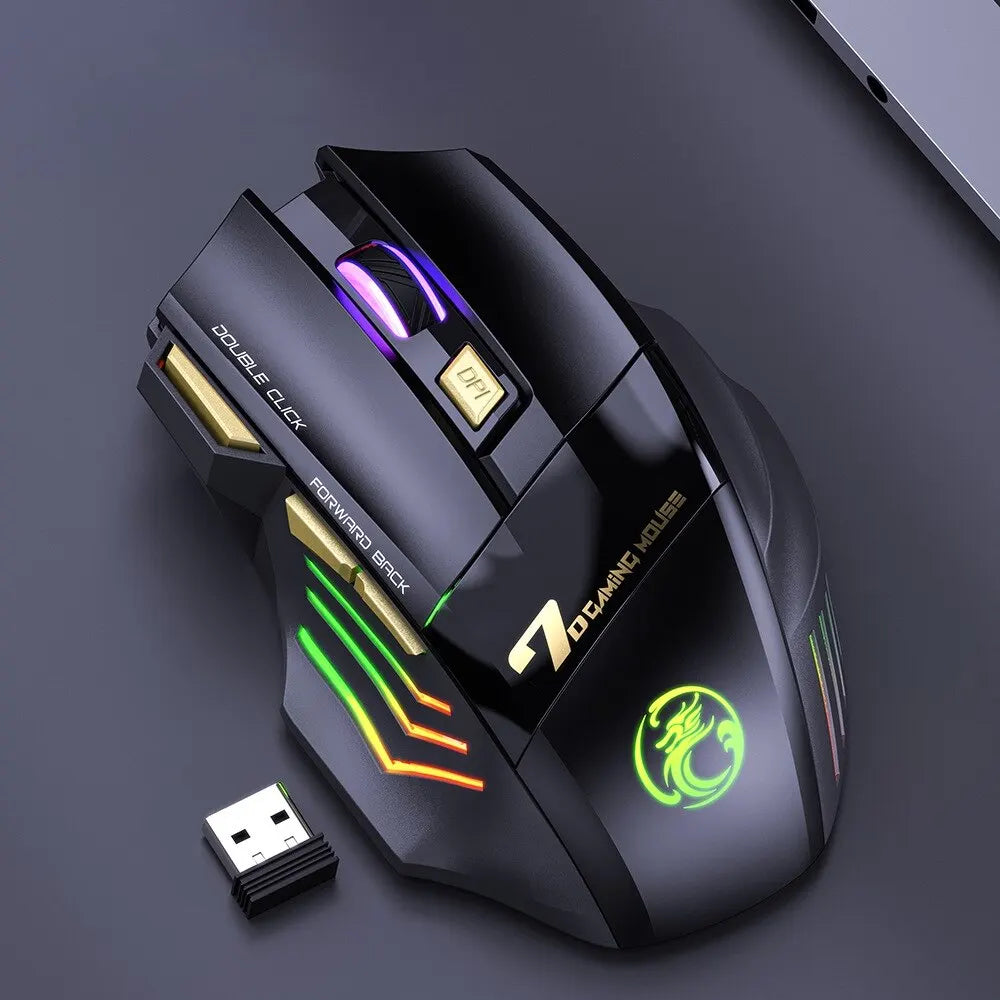 ماوس ألعاب لاسلكي USB IMICE GW-X7 3200DPI وضع مزدوج قابل لإعادة الشحن 7 مفاتيح 2.4 جيجاهرتز ماوس صامت بلوتوث 7 ألوان LED متوهج