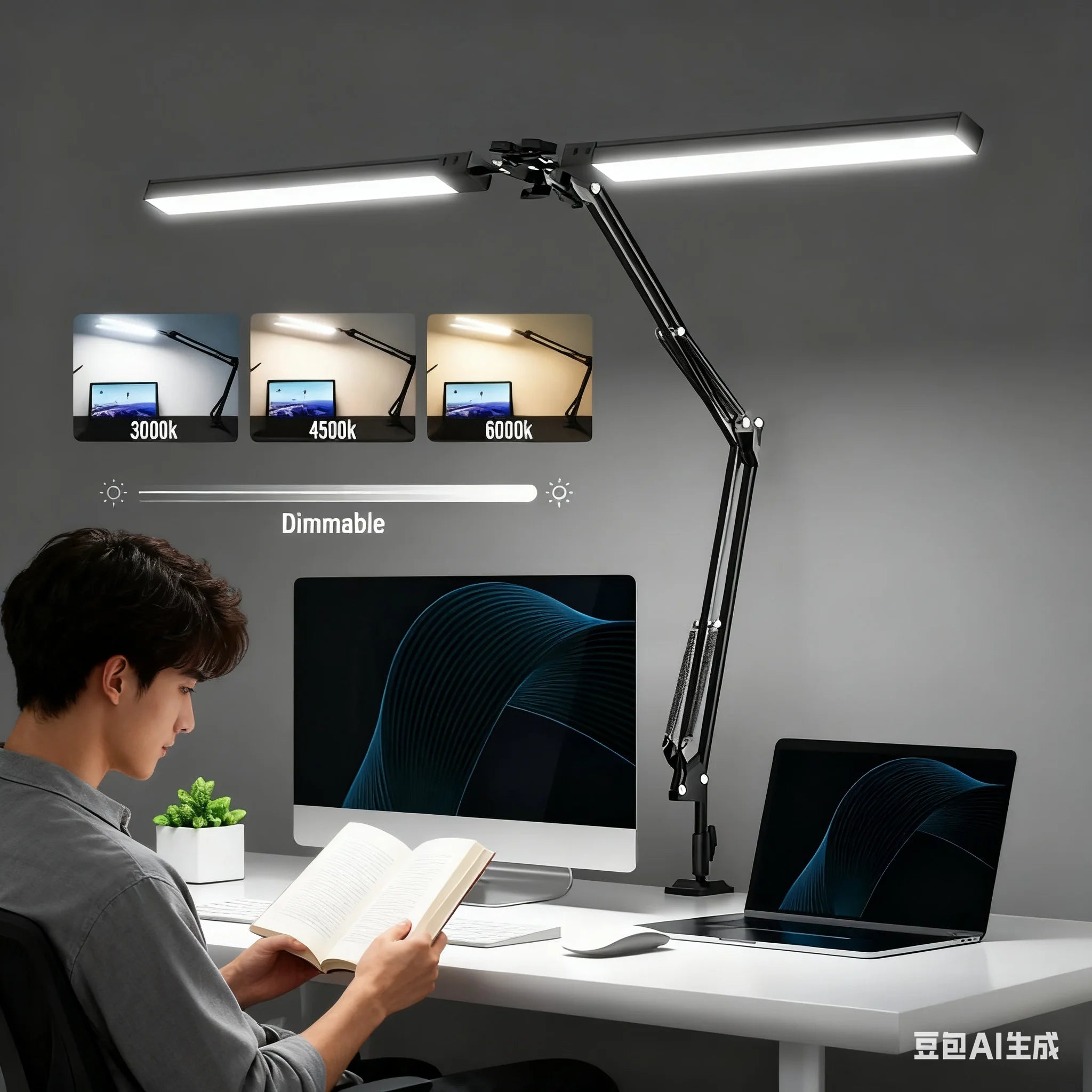 مصباح طاولة LED للمنزل والقراءة، مصباح مكتبي قابل للتعديل للعناية بالعين مع مشبك، 3 أوضاع للألوان، 10 مستويات سطوع