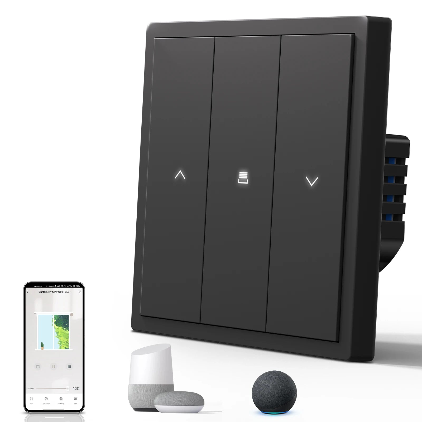 BSEED Zigbee Curtain Switches Smart Mechanical Large Button Shutter Switch Zigbee Click Switches Wall Smart TUYA Roller Black