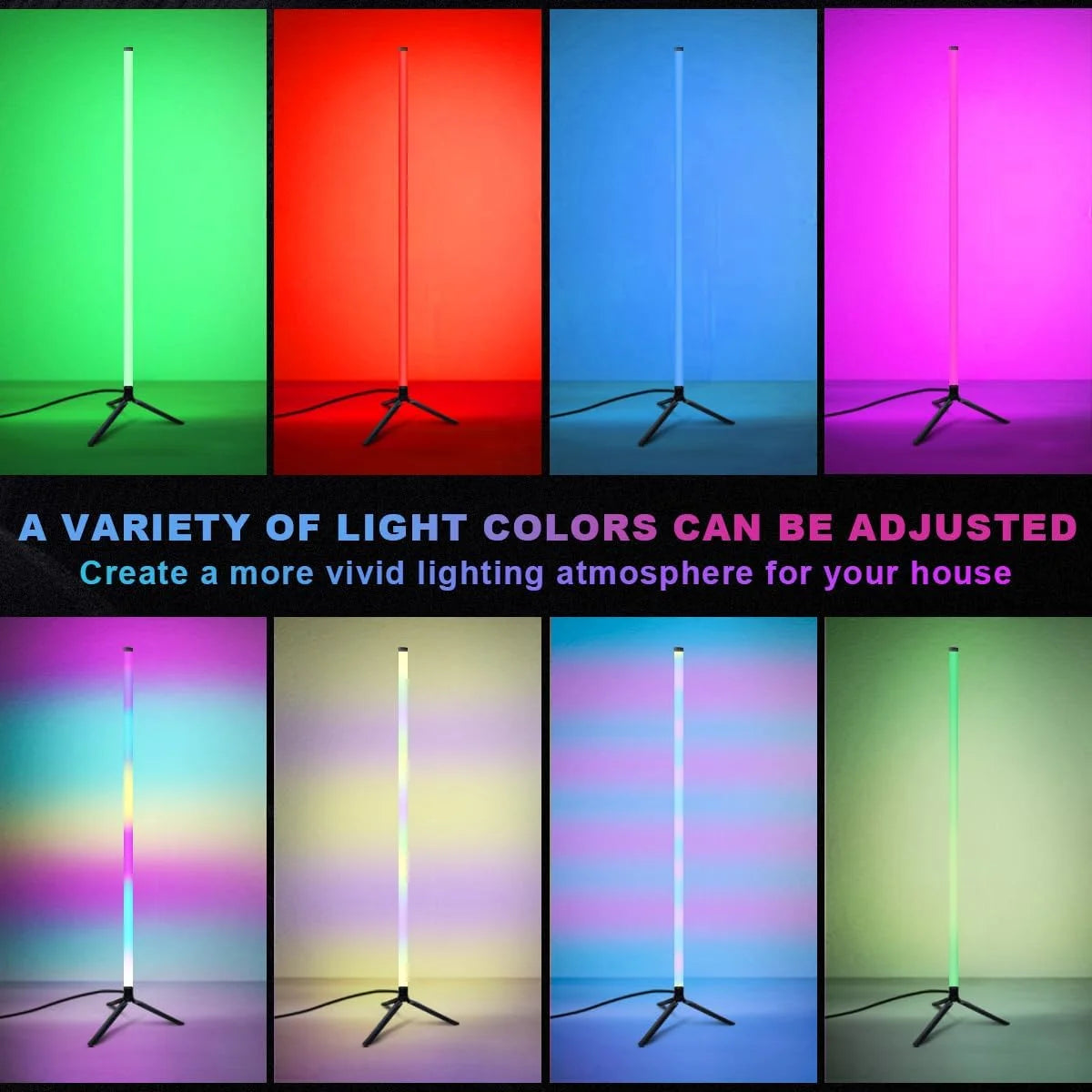 APP Control Smart Corner Floor Lamp Standing Light for Living Room Work With Remote Music Sync 16 Million Color Change 120CM
