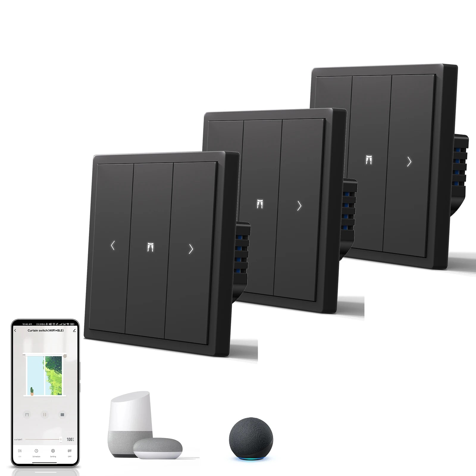 BSEED Zigbee Curtain Switches Smart Mechanical Large Button Shutter Switch Zigbee Click Switches Wall Smart TUYA Roller Black