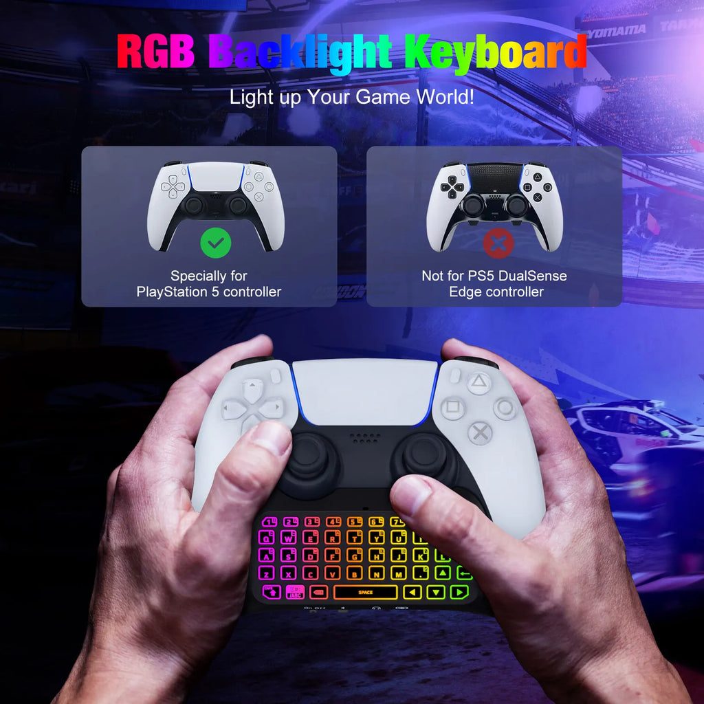 لوحة مفاتيح بإضاءة خلفية RGB لجهاز تحكم PS5، لوحة دردشة لاسلكية صغيرة تعمل بالبلوتوث لجهاز بلايستيشن 5 مع مكبر صوت مطور