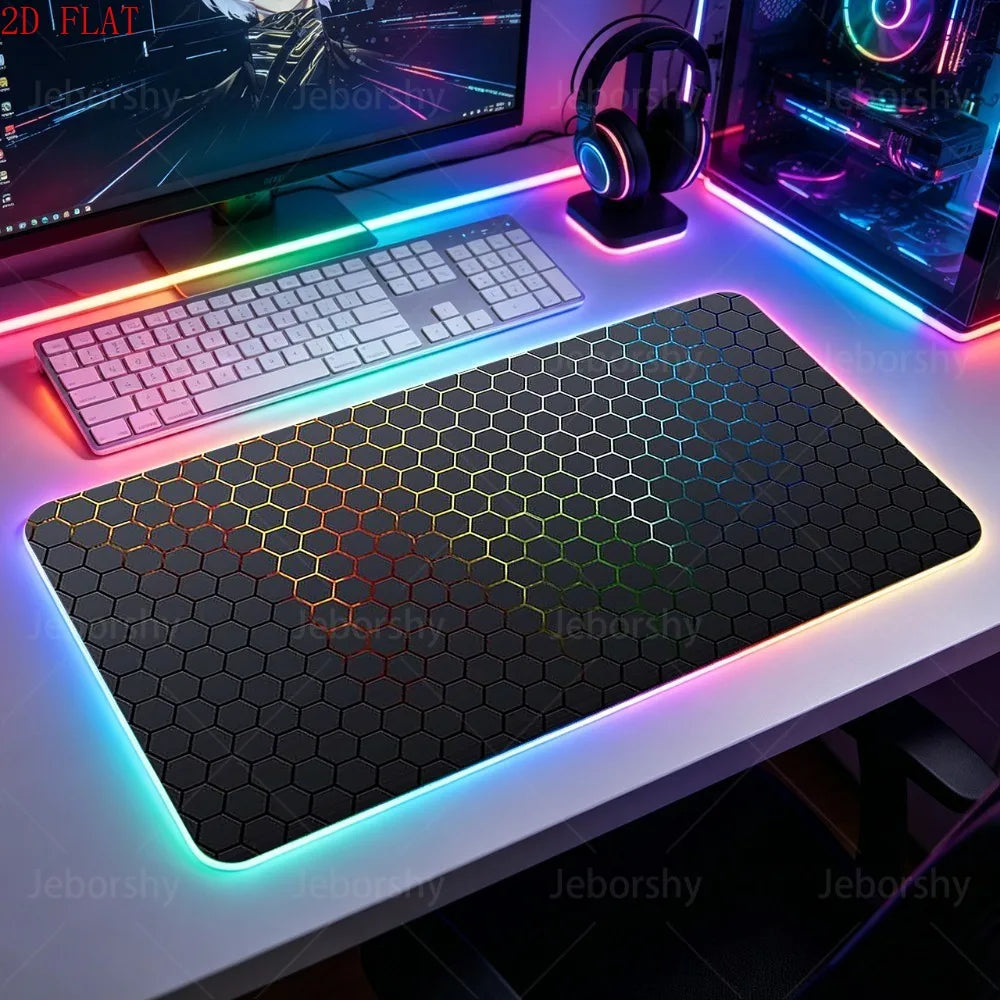 RGB Gaming Mouse Pad with LED Light, Large Hexagon Desk Mat for PC Laptop Gamer