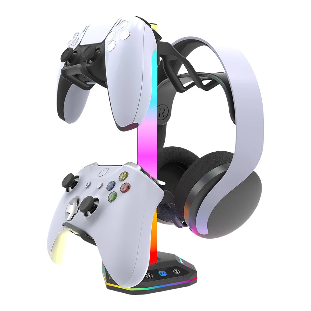 حامل جهاز تحكم RGB لأجهزة PS5/XBOX، مع 9 أوضاع إضاءة وحامل سماعات رأس للمكتب، وحامل سماعات رأس وخطاف تحكم قابل للفصل