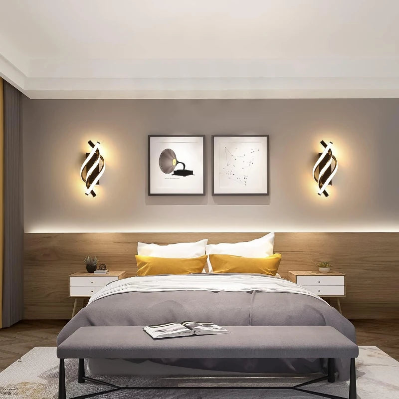 مصباح حائط LED بتصميم حلزوني منحني لغرفة النوم بجانب السرير، للممرات، غرف المعيشة، السلالم، إضاءة الممرات، ديكور منزلي.