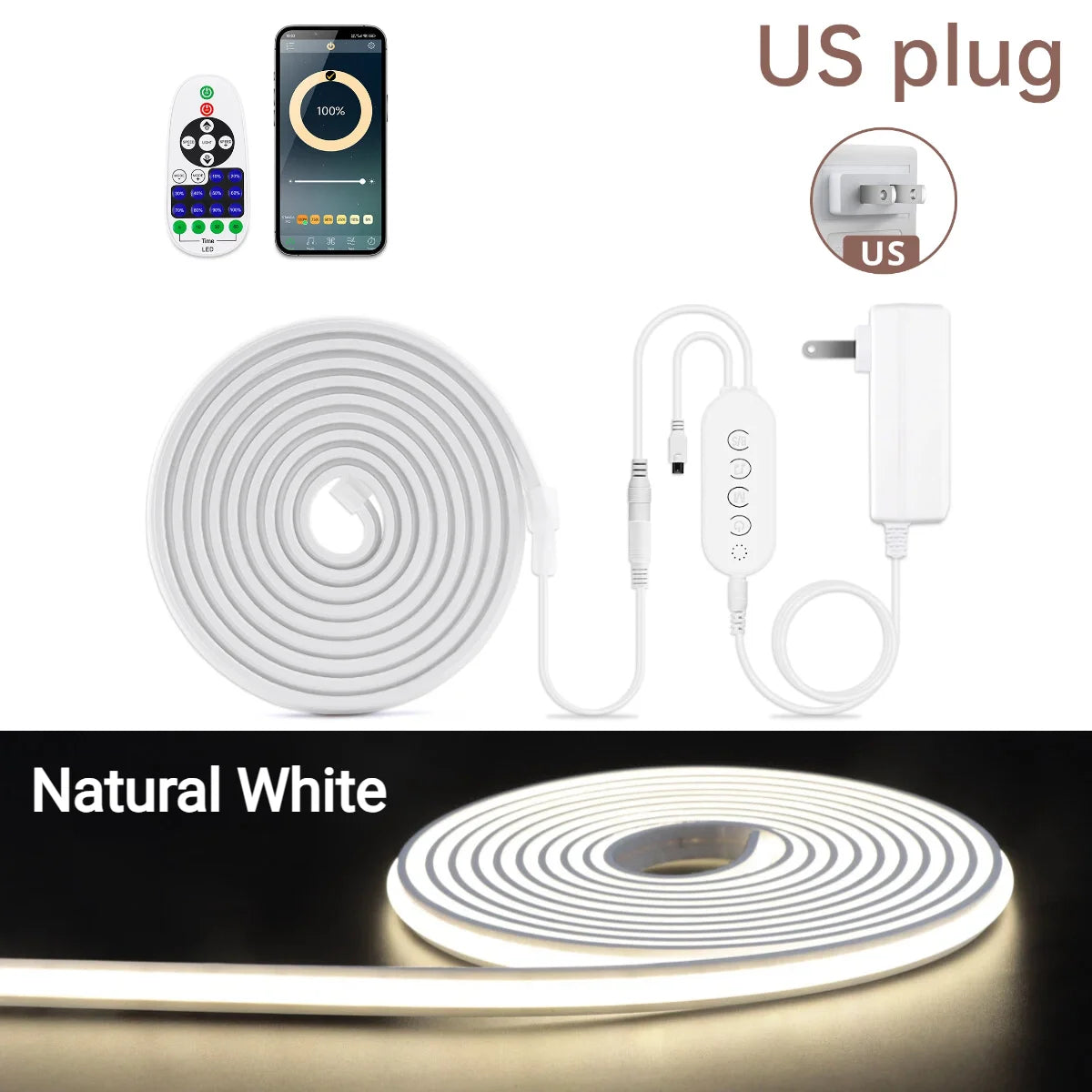 شريط إضاءة LED ذكي متكامل من السيليكون النقي DC24V مع تحكم بالتطبيق عبر البلوتوث / جهاز تحكم عن بعد قابل للتعتيم ومزامنة الموسيقى MIC