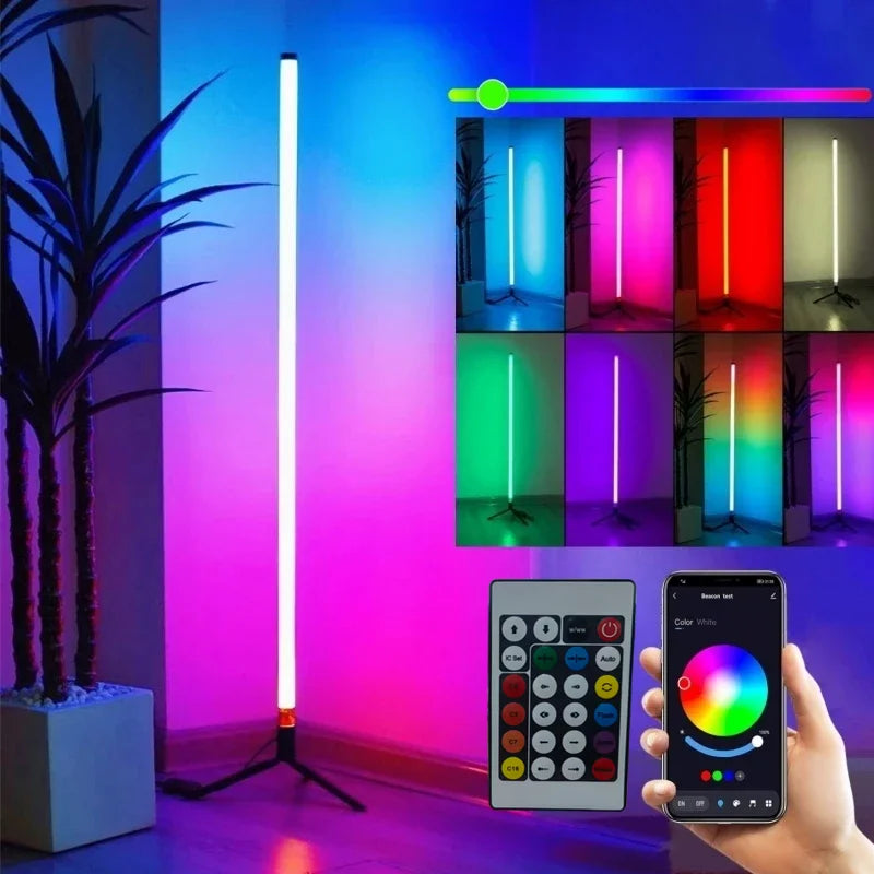 مصباح أرضي ذكي بزاوية RGB مع تطبيق وجهاز تحكم عن بعد، إضاءة مزاجية LED قابلة للتعتيم لغرفة الألعاب وغرفة المعيشة وغرفة النوم