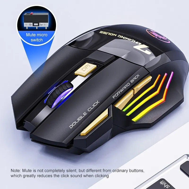 ماوس ألعاب لاسلكي USB IMICE GW-X7 3200DPI وضع مزدوج قابل لإعادة الشحن 7 مفاتيح 2.4 جيجاهرتز ماوس صامت بلوتوث 7 ألوان LED متوهج