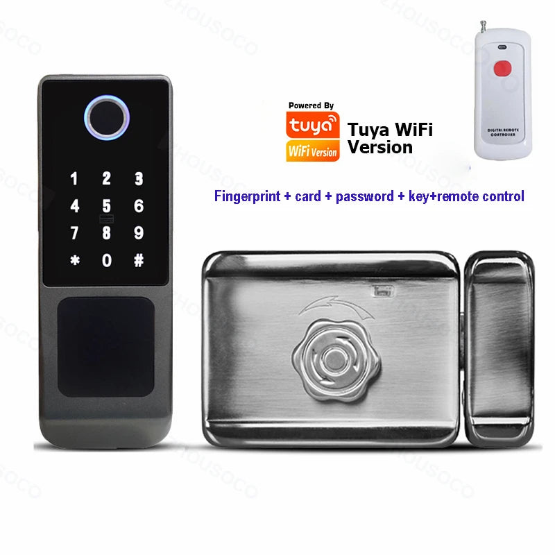Tuya Wifi Smart Lock Outdoor Waterproof Fingerprint Biometric Digital LockTTLock App Card Keyless Electronic Smart Door Lock