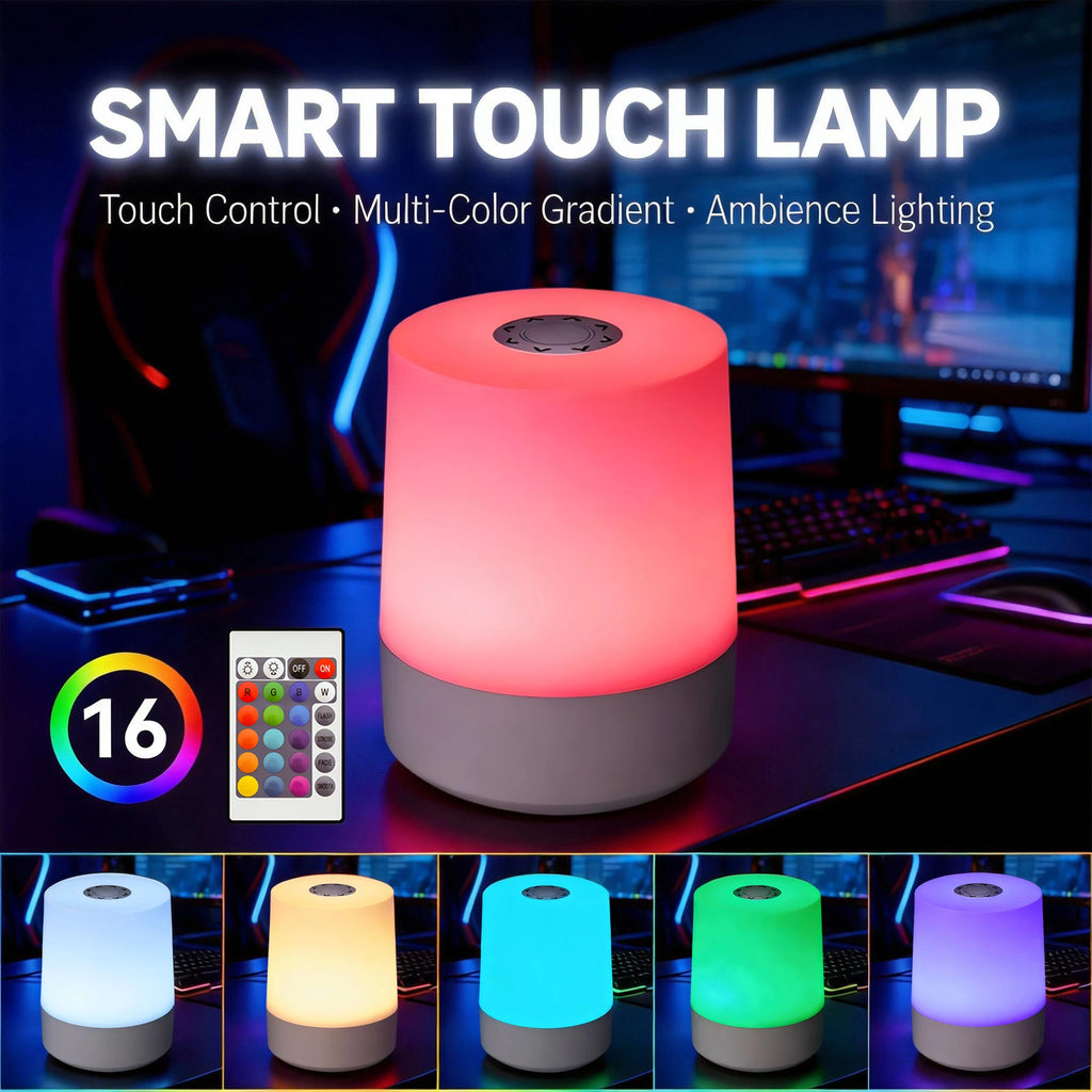 مصباح ليلي ذكي LED RGB مع جهاز تحكم عن بعد وتحكم باللمس، مصباح أسطواني عصري قابل للتعتيم لغرفة النوم والقراءة والديكور