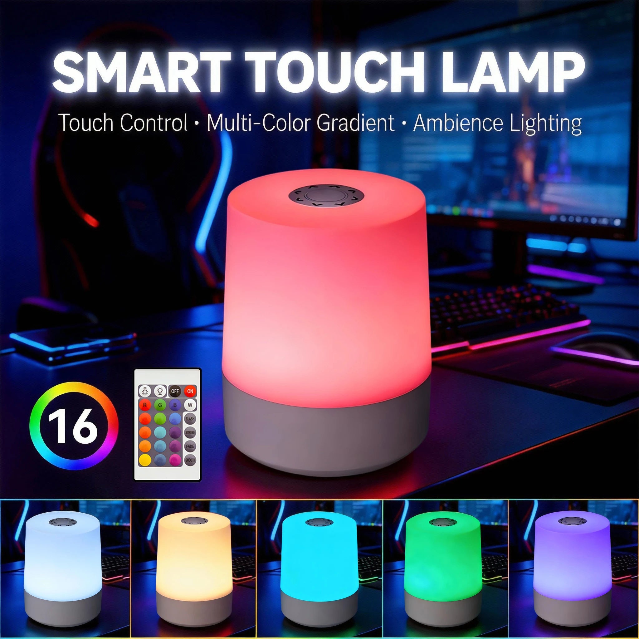 مصباح ليلي ذكي LED RGB مع جهاز تحكم عن بعد وتحكم باللمس، مصباح أسطواني عصري قابل للتعتيم لغرفة النوم والقراءة والديكور