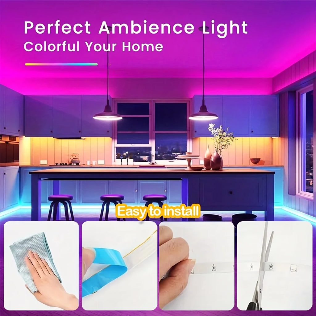 إضاءة ليد شريطية ذكية بطول 5-40 متر بألوان RGB مع تطبيق مزامنة الموسيقى وجهاز تحكم عن بعد - 16 مليون لون، إضاءة ليد متينة بتيار مستمر 24 فولت لتزيين الغرفة