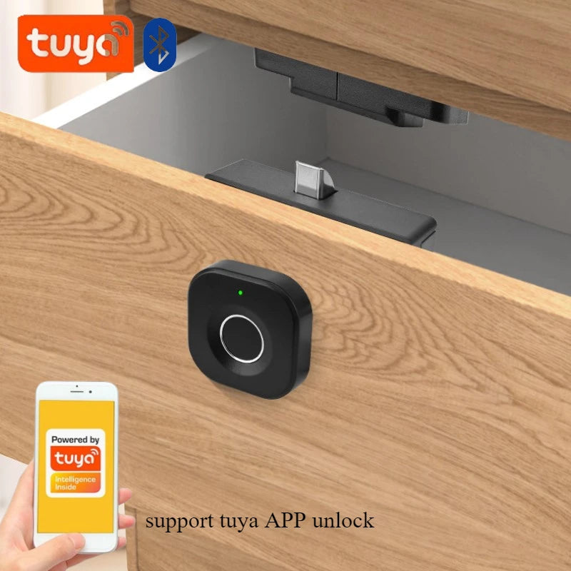 قفل ذكي ببصمة الإصبع من Tuya، قفل درج بيومتري ببصمة الإصبع، تطبيق Tuya لفتح قفل الباب الذكي للخزانة والدرج والخزانة.