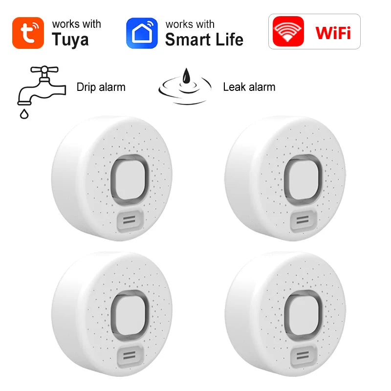 Tuya WiFi Water Sensor Home Smart Life App Flood Leak Sensor Detection Loudly Sound Alarm Linkage Application Remote Monitoring