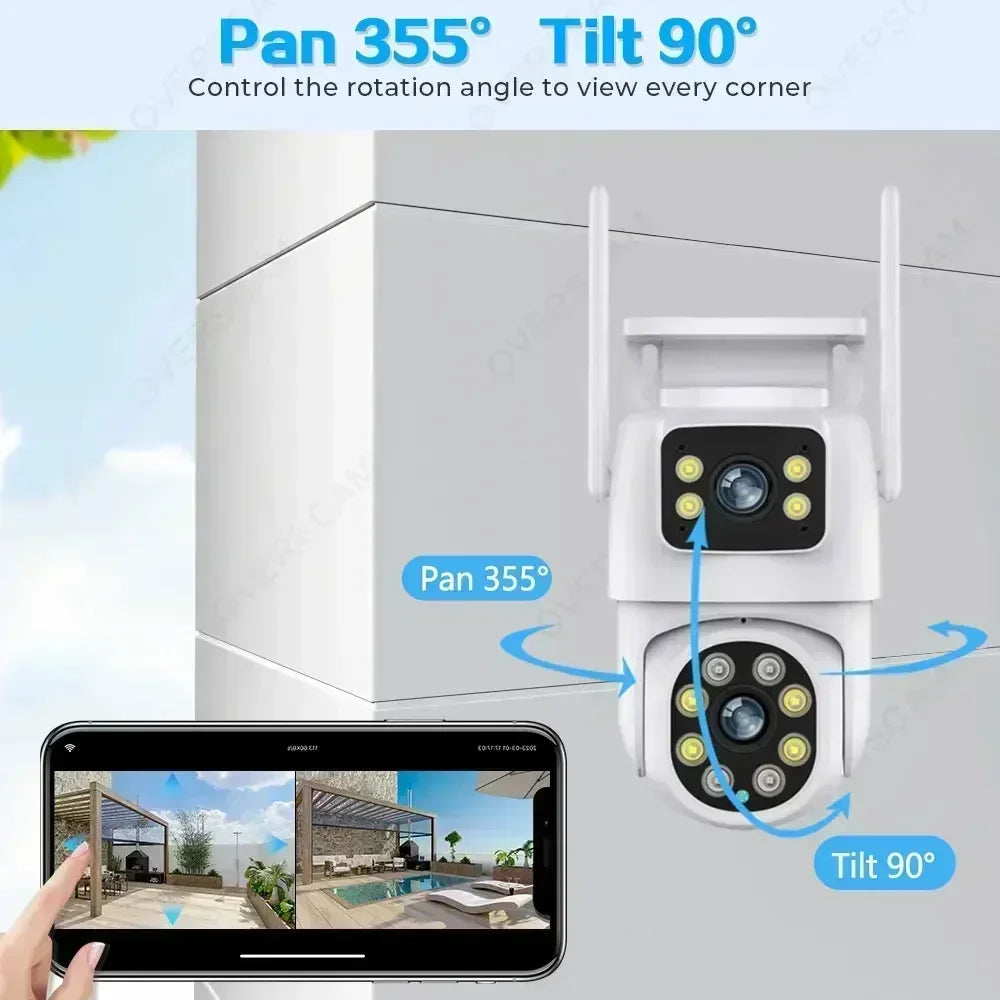 كاميرا مراقبة ذكية للحياة بدقة 4K تعمل بالطاقة الشمسية مع خاصية الواي فاي وتقنية PTZ، كاميرا مزدوجة العدسة للاستخدام الخارجي مع تتبع تلقائي، كاميرا مراقبة لاسلكية CCTV من Tuya بدقة 8 ميجابكسل
