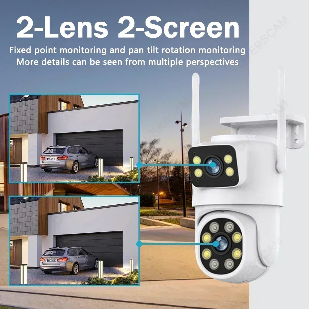 كاميرا مراقبة ذكية للحياة بدقة 4K تعمل بالطاقة الشمسية مع خاصية الواي فاي وتقنية PTZ، كاميرا مزدوجة العدسة للاستخدام الخارجي مع تتبع تلقائي، كاميرا مراقبة لاسلكية CCTV من Tuya بدقة 8 ميجابكسل