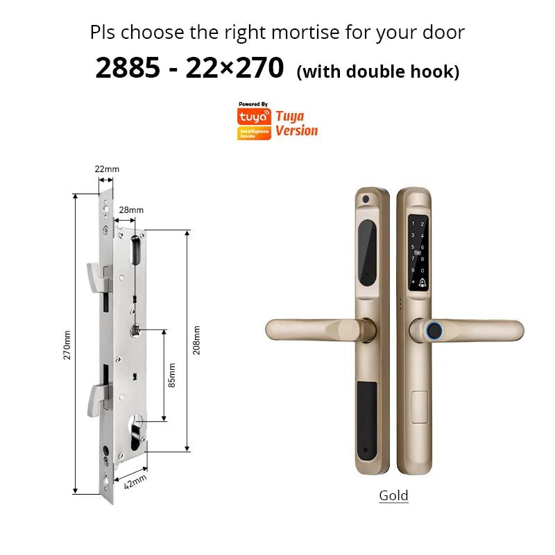 Tuya WiFi App waterproof Smart Door Lock Aluminum Biometric lock fingerprint door handle Digital Keyless lock for Glass Sliding