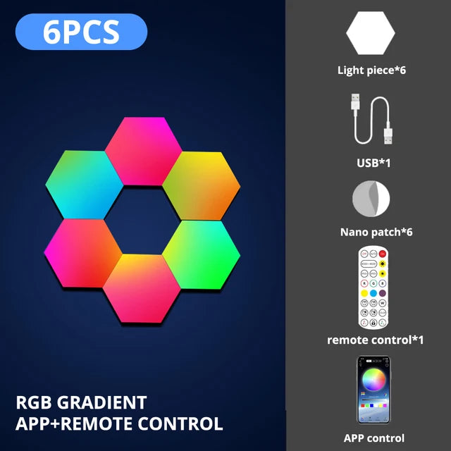 مصباح حائط LED ذكي RGB سداسي الأضلاع كوانتوم ليلي - تحكم بالبلوتوث والتطبيق إضاءة ديكور منزلية مبتكرة للغرفة