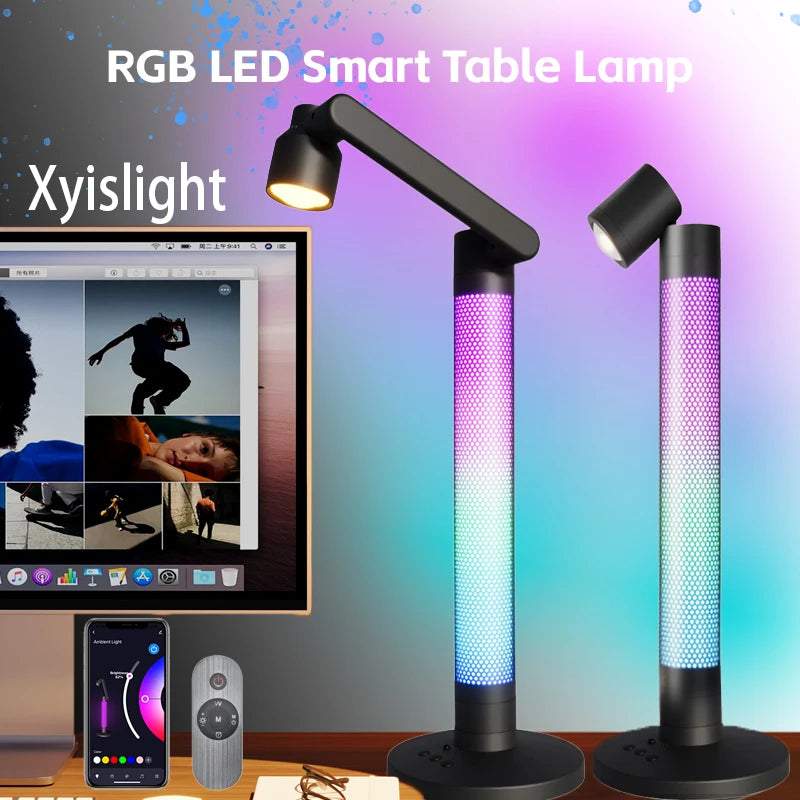 مصباح طاولة قراءة ذكي Tuya RGB مصباح جوي بجانب السرير ضوء ليلي بجهاز تحكم عن بعد مصباح مكتبي صوتي لتزيين غرفة النوم والدراسة