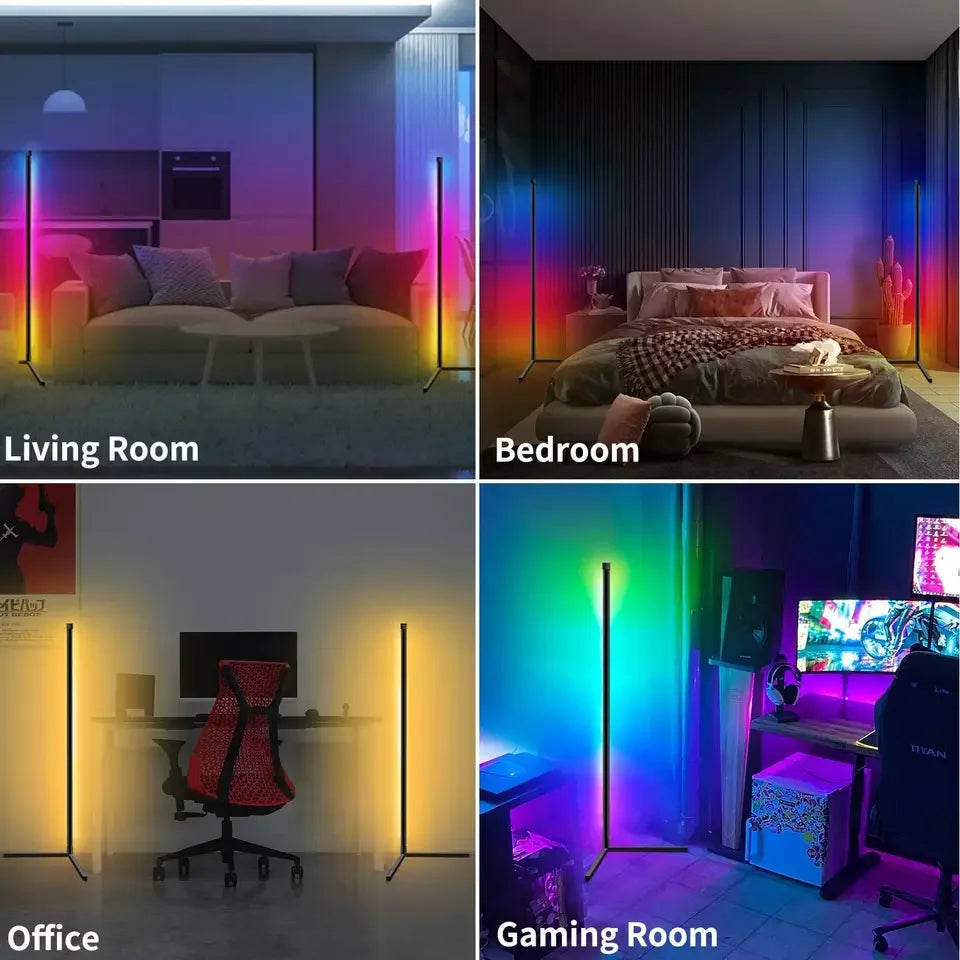 مصباح زاوية أرضي قطعة واحدة، أضواء زاوية LED ذكية RGB مع جهاز تحكم عن بعد وتطبيق، لغرفة المعيشة وغرفة النوم وغرفة الألعاب، سهل التركيب