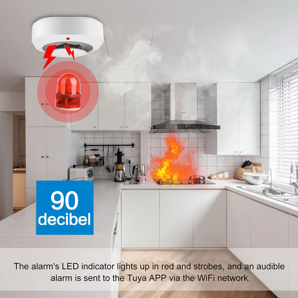 كاشف دخان Tuya WiFi Zigbee، كاشف حريق ذكي لأمان المنزل من الحرائق، تنبيهات طوارئ، كاشف دخان لاسلكي مترابط