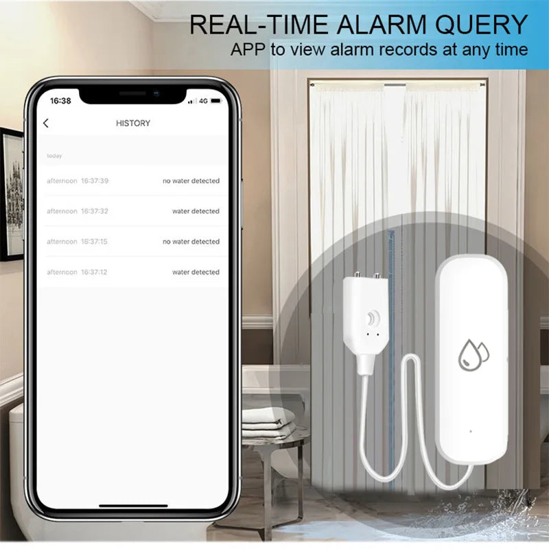 جهاز إنذار تسرب المياه الذكي Tuya Smart WiFi، جهاز كشف تسرب الفيضانات مع تنبيه تطبيق Smart Life، حماية من الفائض لأمن المنزل
