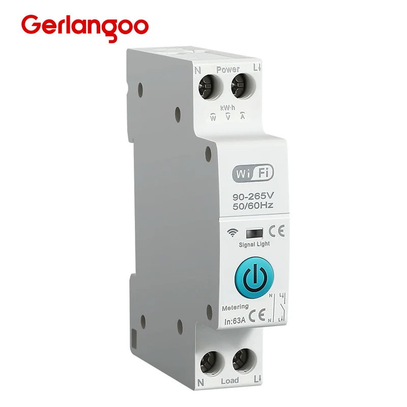 قاطع الدائرة الذكي Tuya WiFi MCB 1P+N 63A، مؤقت طاقة، عداد استهلاك كيلوواط ساعة للجهد والتيار، مفتاح حماية وتحكم صوتي عن بعد