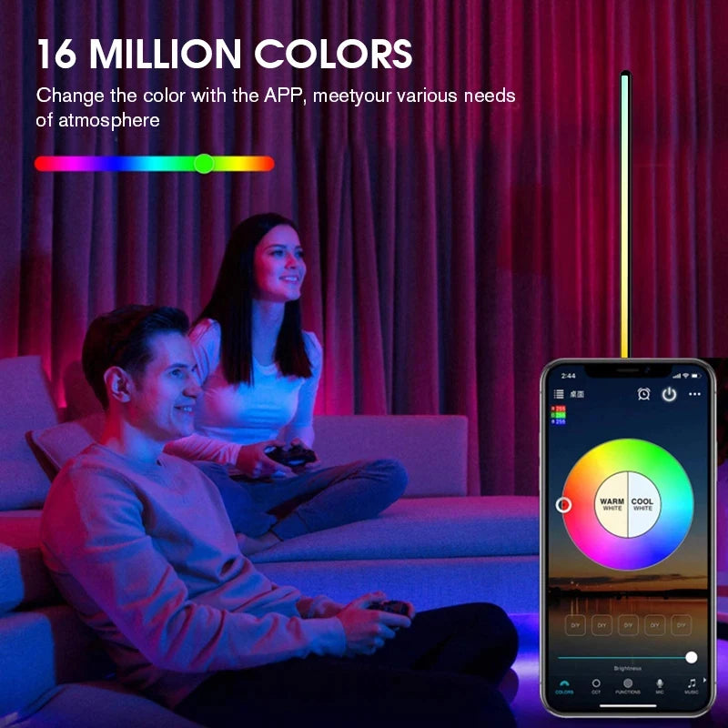 مصباح زاوية أرضي ذكي LED RGB مع مزامنة موسيقية و16 مليون لون قابل للتخصيص، إضاءة محيطية عصرية لديكور المنزل