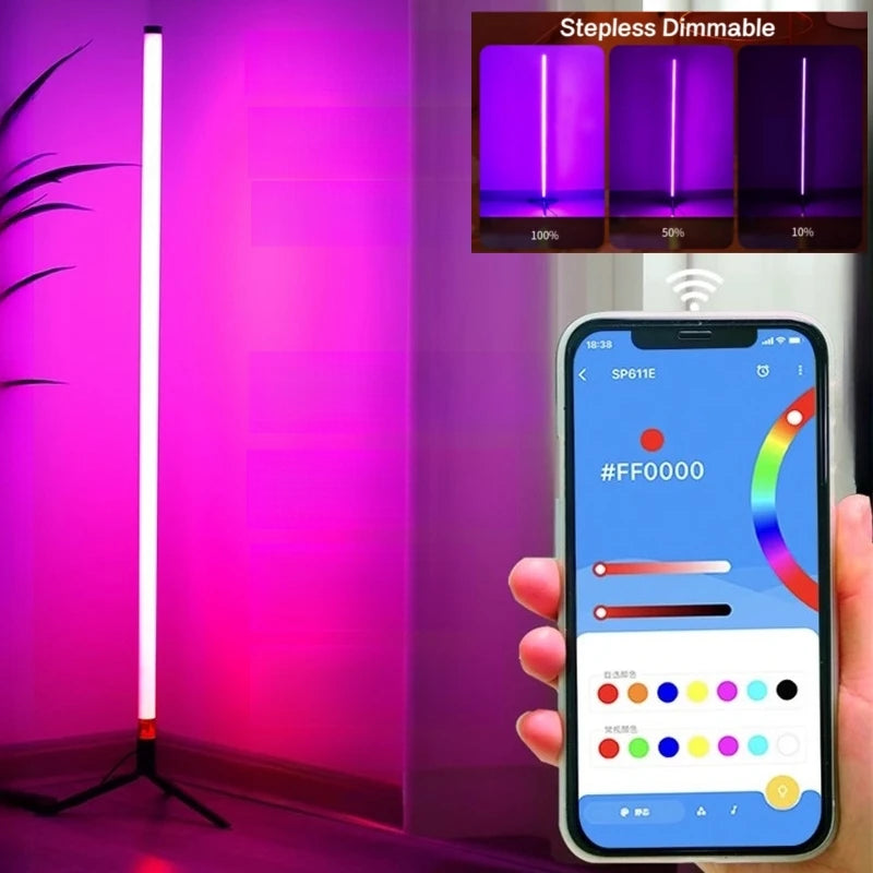 مصباح أرضي زاوية LED ذكي RGB، مصباح قدم عصري يعمل بـ USB، تحكم عن بعد بواسطة تطبيق لتزيين غرفة المعيشة بجانب السرير، إضاءة قائمة قابلة للتعتيم