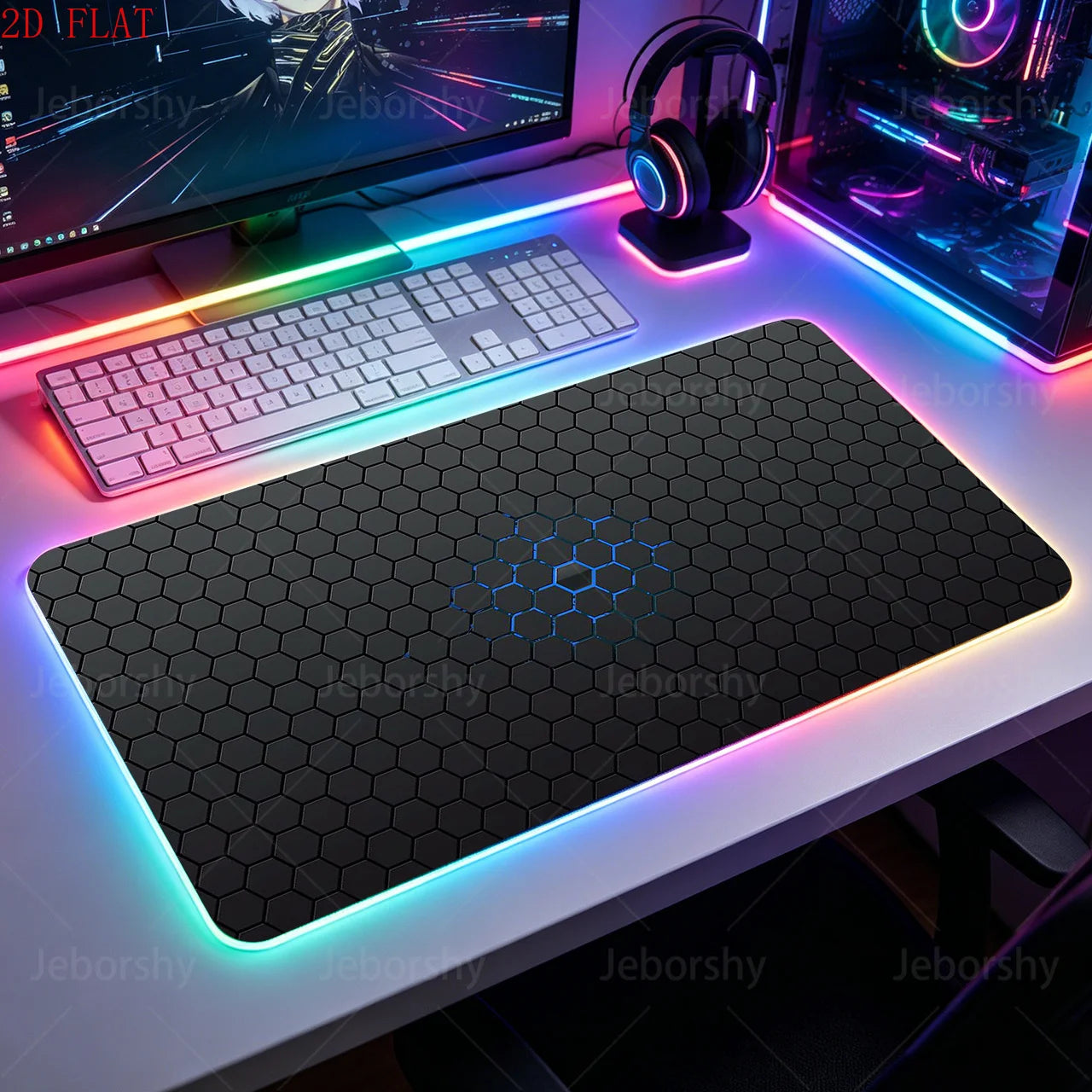 RGB Gaming Mouse Pad with LED Light, Large Hexagon Desk Mat for PC Laptop Gamer