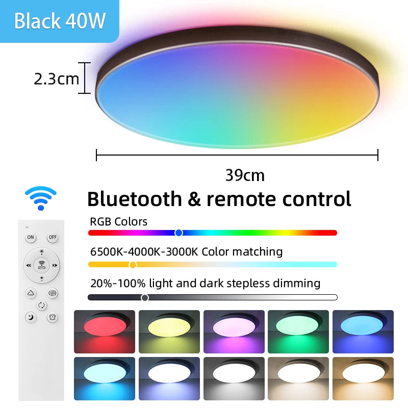 RGB مصباح سقف ذكي LED بقدرة 24 وات 40 وات مصابيح ليد RGB مصباح سقف تطبيق TUYA بلوتوث WIFI لديكور المنزل وغرفة النوم وغرفة المعيشة