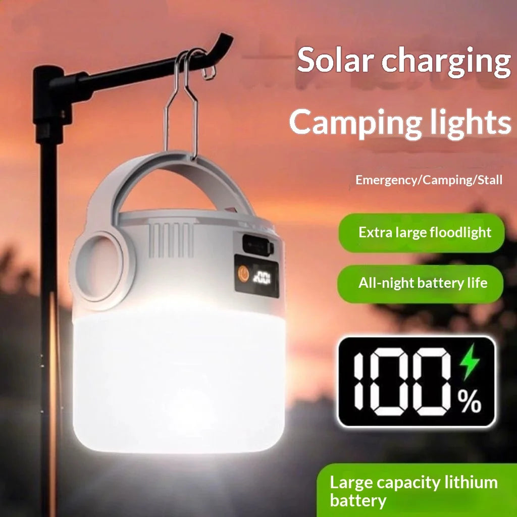 مصباح تخييم شمسي LED قابل لإعادة الشحن بمنفذ USB، فانوس خارجي محمول مع مصباح يدوي، مصباح معلق متعدد الوظائف للتنزه سيرًا على الأقدف