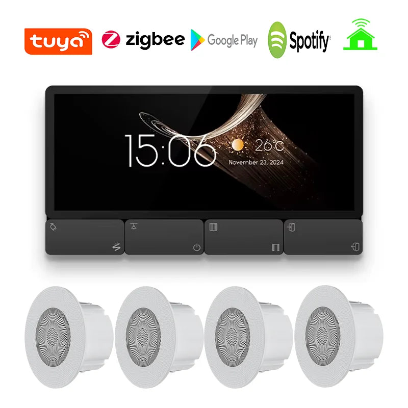 2025 New type Tuya Smart Control Panel Zigbee Gateway Multi-function With Relay Background Music Audio player Wall amplifier